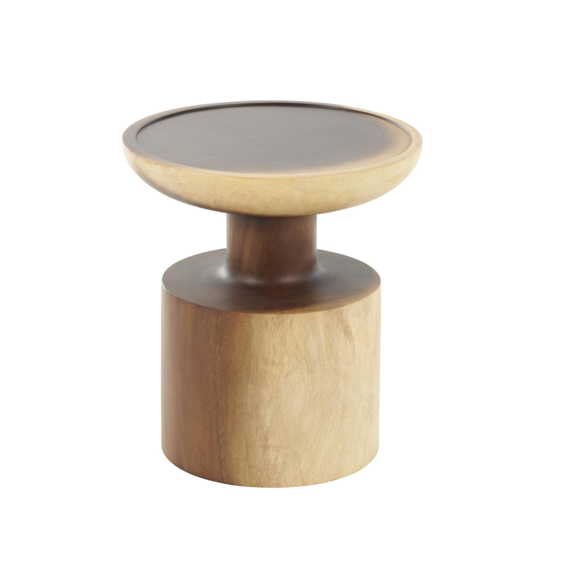 18" x 16" Natural Brown Round Handmade Albizia Wood Accent Table with Cylindrical Base